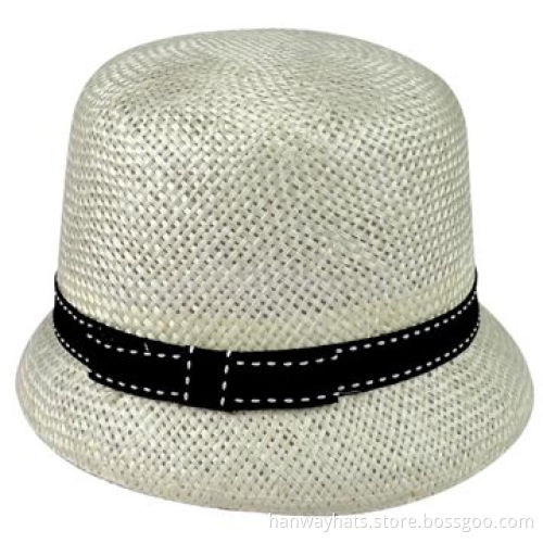 Fashionable White Sinamay Hat with Black GG Band